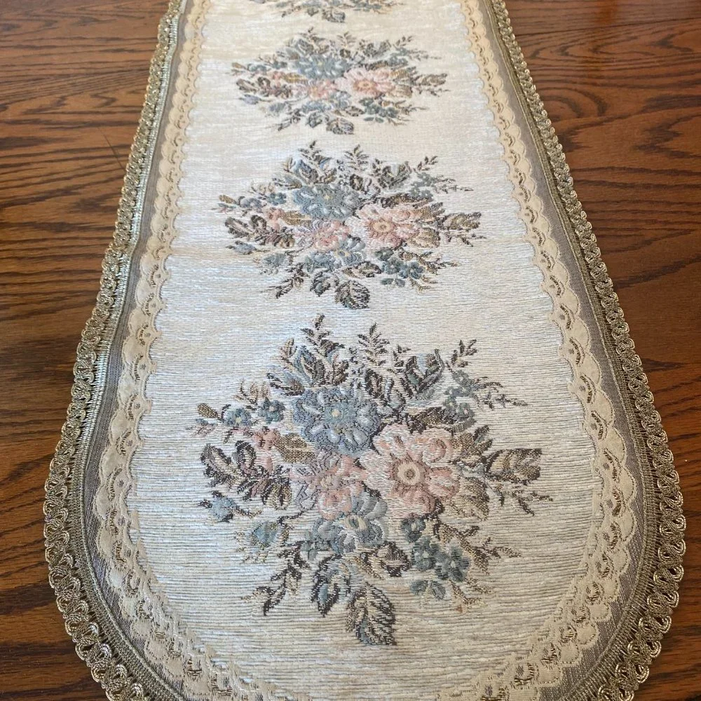 Vintage Ornate Floral Embroidered Table Runner 53